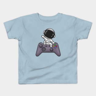 Cute Astronaut Waving Hand On Controller Cartoon Kids T-Shirt